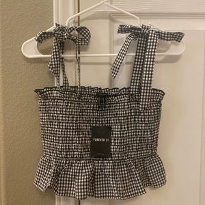 Black and white gingham tie top